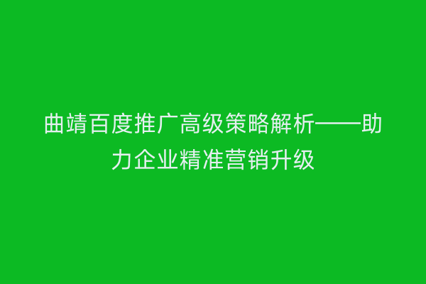 曲靖百度推广高级策略解析——助力企业精准营销升级