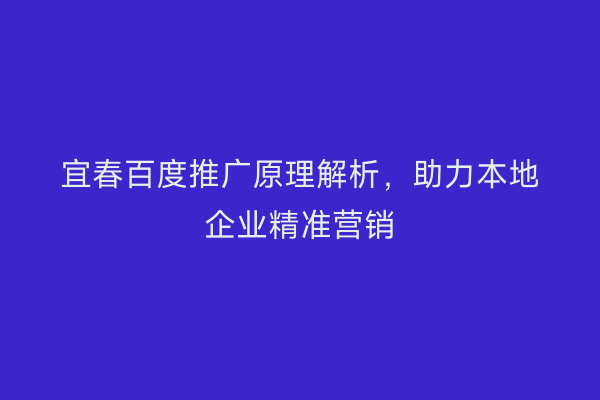 宜春百度推广原理解析,助力本地企业精准营销