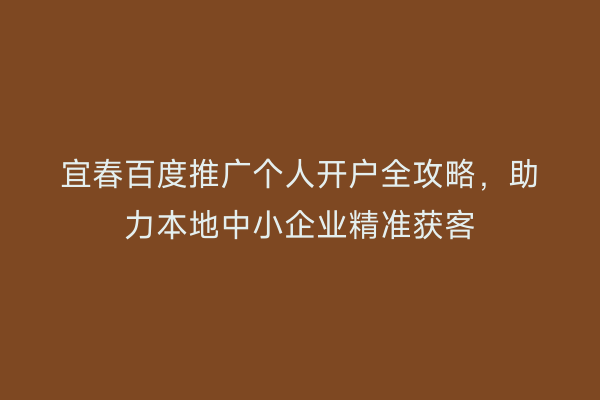 宜春百度推广个人开户全攻略，助力本地中小企业精准获客