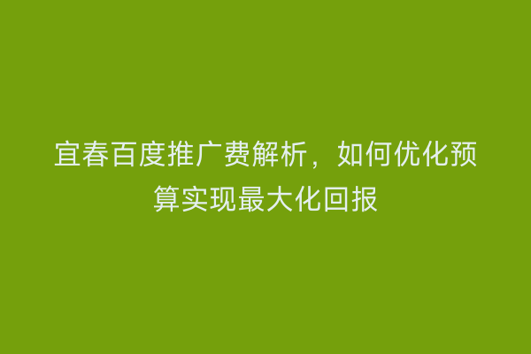 宜春百度推广费解析,如何优化预算实现最大化回报
