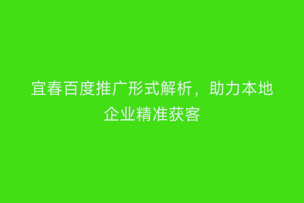 宜春百度推广形式解析,助力本地企业精准获客