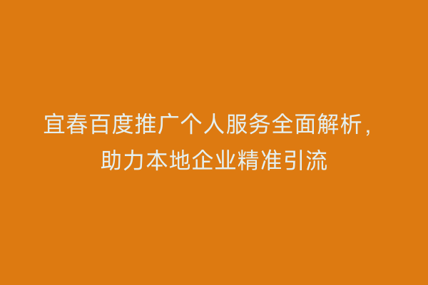 宜春百度推广个人服务全面解析，助力本地企业精准引流