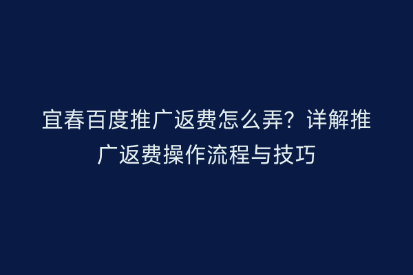 宜春百度推广返费怎么弄？详解推广返费操作流程与技巧