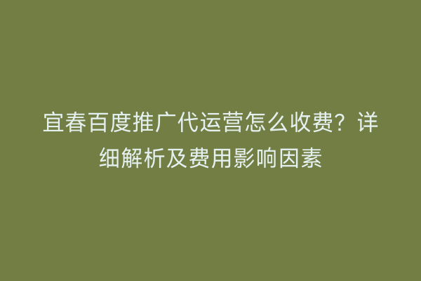 宜春百度推广代运营怎么收费?详细解析及费用影响因素