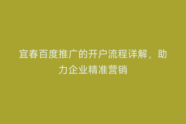 宜春百度推广的开户流程详解，助力企业精准营销
