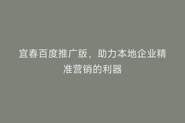 宜春百度推广版，助力本地企业精准营销的利器