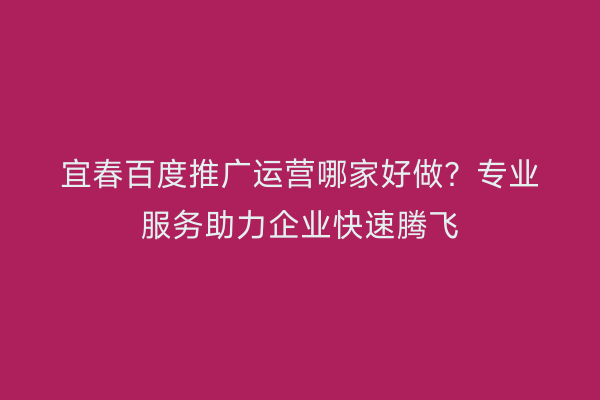 宜春百度推广运营哪家好做?专业服务助力企业快速腾飞