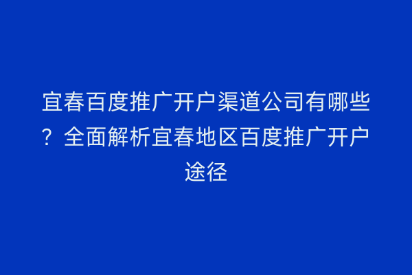 宜春百度推广开户渠道公司有哪些？全面解析宜春地区百度推广开户途径