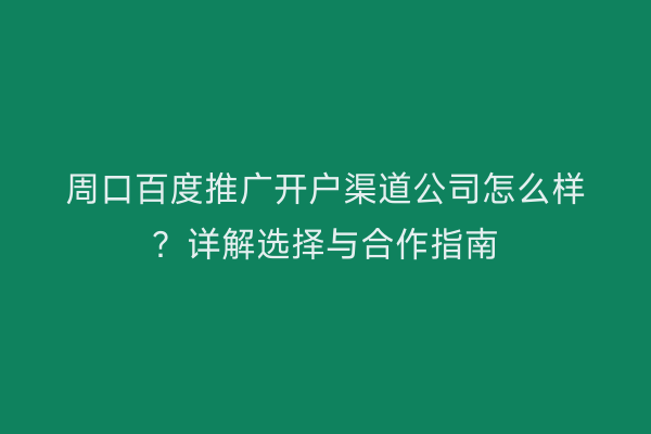 周口百度推广开户渠道公司怎么样?详解选择与合作指南