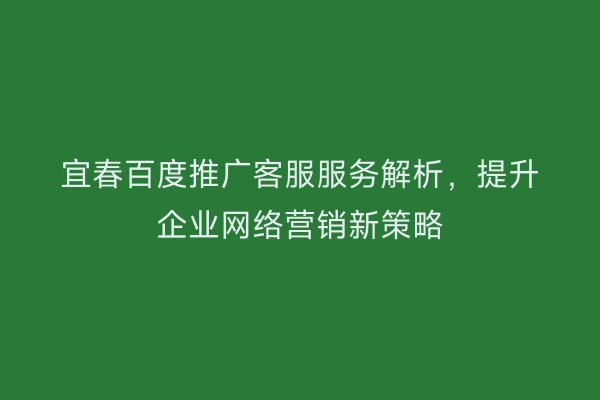 宜春百度推广客服服务解析，提升企业网络营销新策略