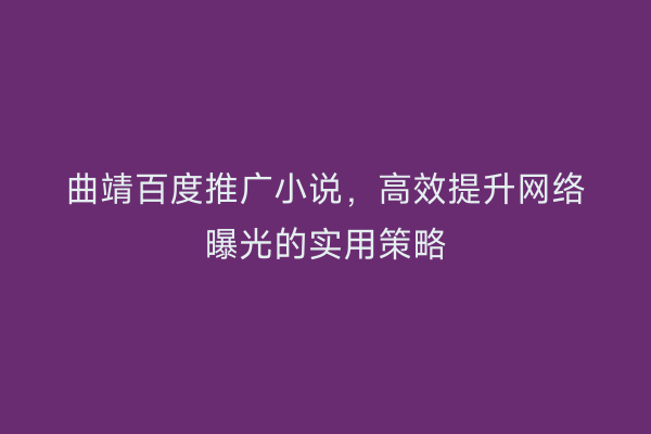 曲靖百度推广小说,高效提升网络曝光的实用策略