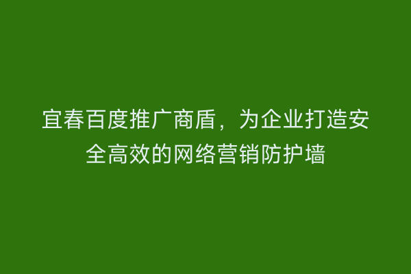 宜春百度推广商盾，为企业打造安全高效的网络营销防护墙