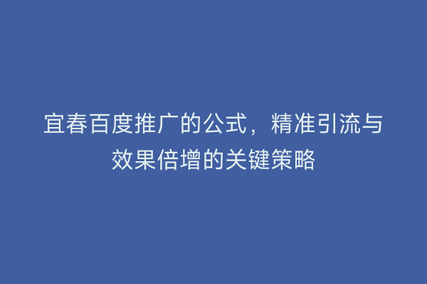宜春百度推广的公式，精准引流与效果倍增的关键策略