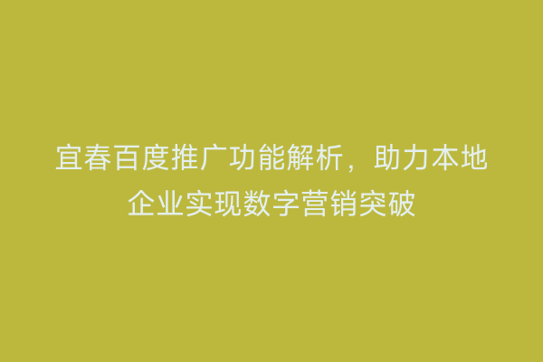 宜春百度推广功能解析，助力本地企业实现数字营销突破