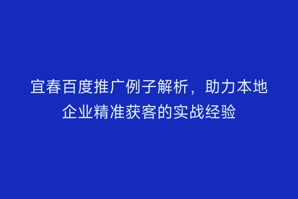 宜春百度推广例子解析，助力本地企业精准获客的实战经验