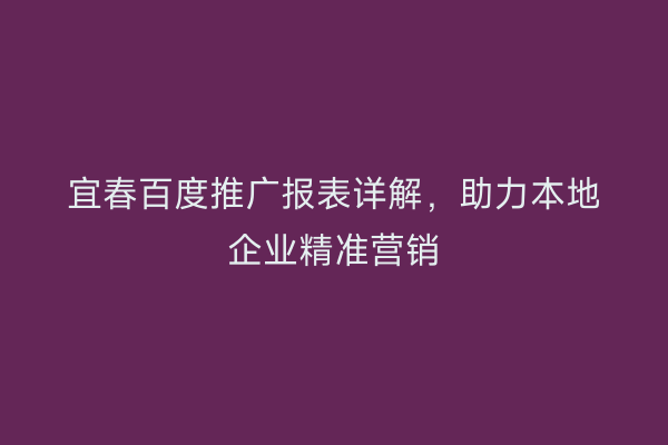 宜春百度推广报表详解,助力本地企业精准营销