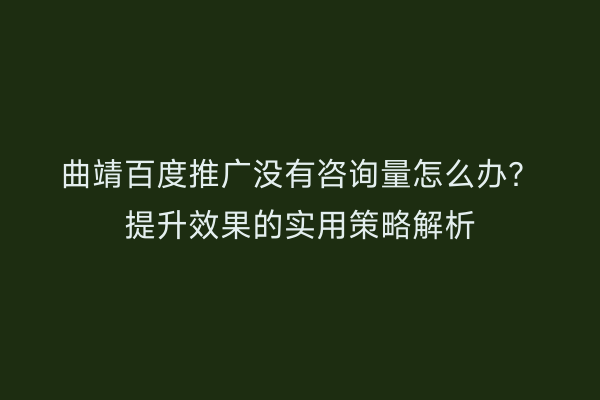 曲靖百度推广没有咨询量怎么办?提升效果的实用策略解析