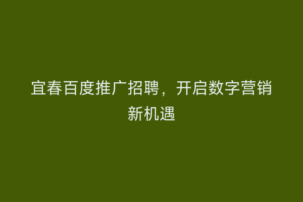 宜春百度推广招聘，开启数字营销新机遇