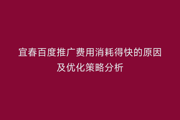 宜春百度推广费用消耗得快的原因及优化策略分析