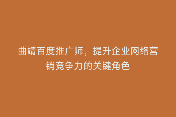曲靖百度推广师,提升企业网络营销竞争力的关键角色