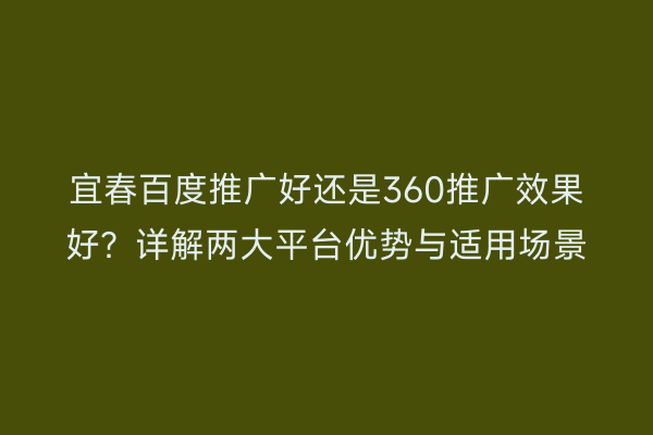 宜春百度推广好还是360推广效果好？详解两大平台优势与适用场景