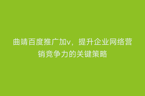 曲靖百度推广加v，提升企业网络营销竞争力的关键策略
