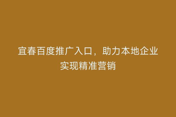 宜春百度推广入口，助力本地企业实现精准营销