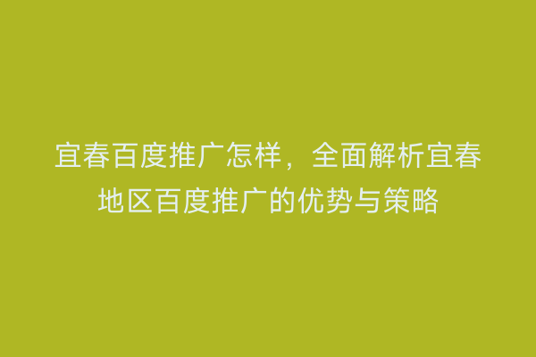 宜春百度推广怎样,全面解析宜春地区百度推广的优势与策略