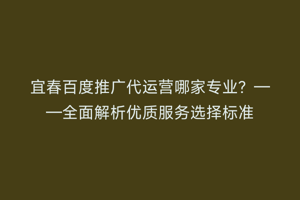 宜春百度推广代运营哪家专业?——全面解析优质服务选择标准