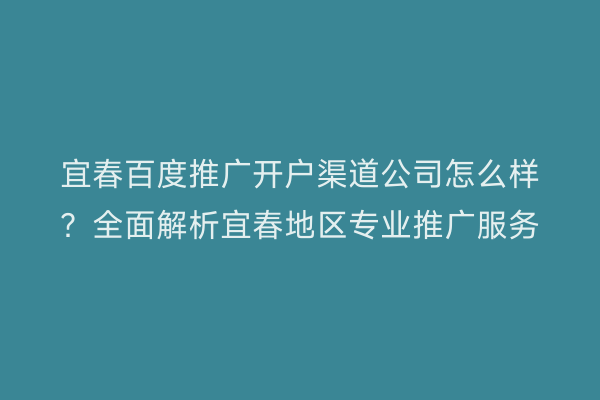 宜春百度推广开户渠道公司怎么样？全面解析宜春地区专业推广服务