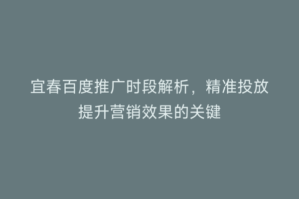 宜春百度推广时段解析，精准投放提升营销效果的关键