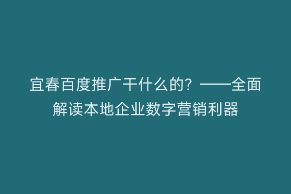 宜春百度推广干什么的？——全面解读本地企业数字营销利器