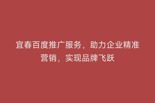 宜春百度推广服务,助力企业精准营销,实现品牌飞跃
