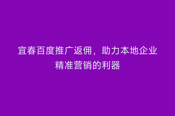 宜春百度推广返佣,助力本地企业精准营销的利器