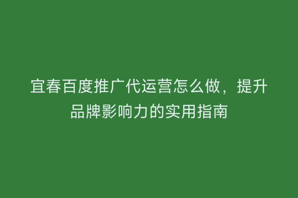 宜春百度推广代运营怎么做，提升品牌影响力的实用指南
