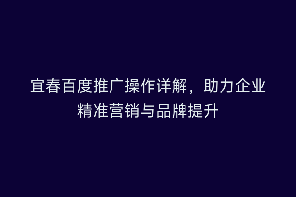 宜春百度推广操作详解,助力企业精准营销与品牌提升