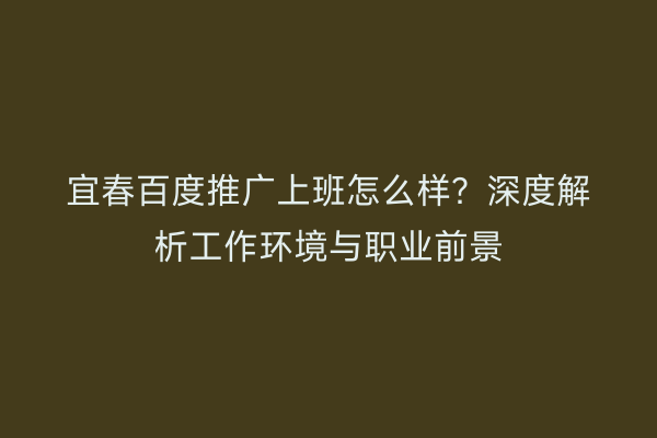 宜春百度推广上班怎么样?深度解析工作环境与职业前景