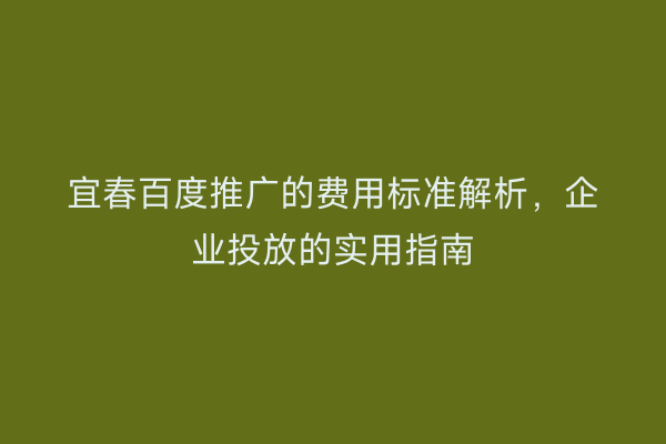 宜春百度推广的费用标准解析，企业投放的实用指南