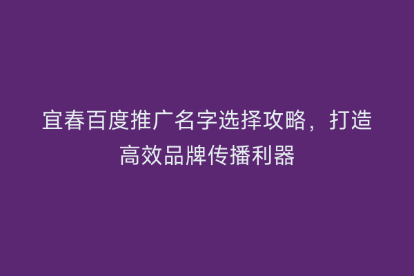 宜春百度推广名字选择攻略,打造高效品牌传播利器