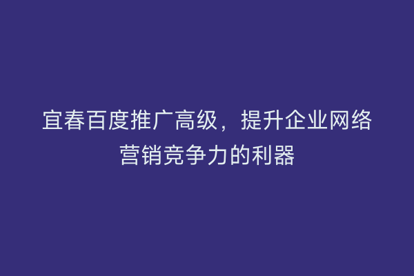 宜春百度推广高级,提升企业网络营销竞争力的利器