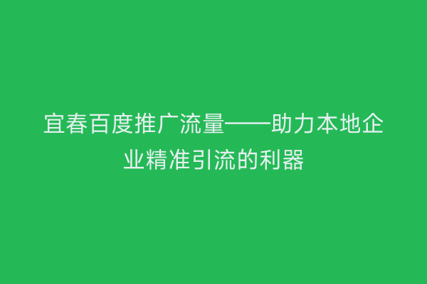 宜春百度推广流量——助力本地企业精准引流的利器
