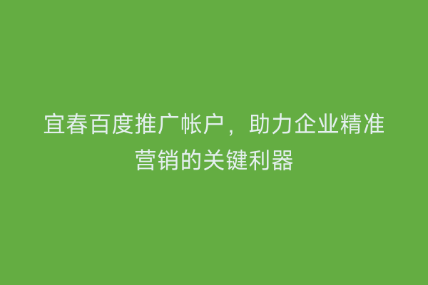 宜春百度推广帐户,助力企业精准营销的关键利器
