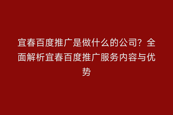 宜春百度推广是做什么的公司?全面解析宜春百度推广服务内容与优势