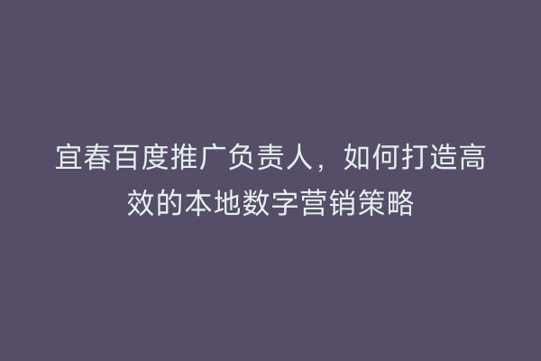 宜春百度推广负责人,如何打造高效的本地数字营销策略