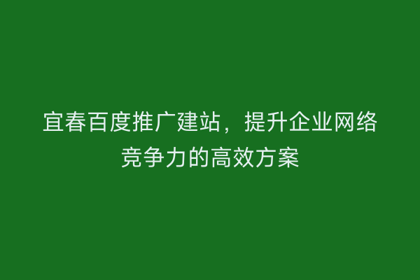 宜春百度推广建站,提升企业网络竞争力的高效方案