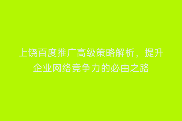 上饶百度推广高级策略解析，提升企业网络竞争力的必由之路