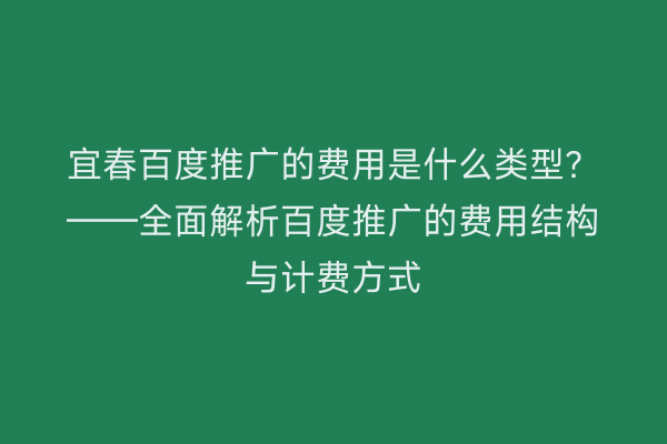 宜春百度推广的费用是什么类型？——全面解析百度推广的费用结构与计费方式