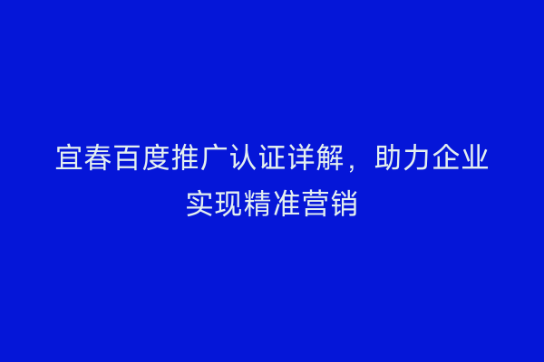 宜春百度推广认证详解，助力企业实现精准营销