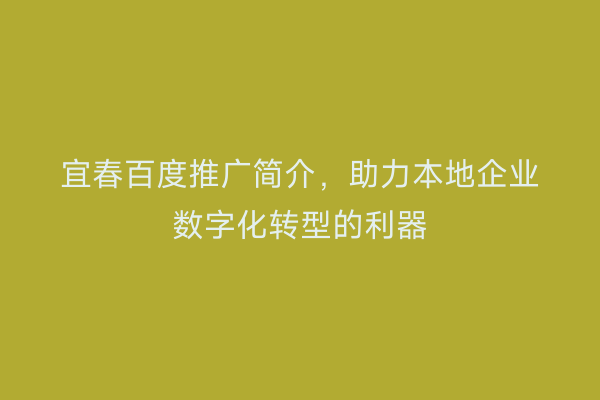 宜春百度推广简介,助力本地企业数字化转型的利器