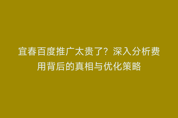 宜春百度推广太贵了？深入分析费用背后的真相与优化策略